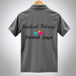 A gray polo shirt design featuring 'Medical Teknisi' printed on the back in an elegant font