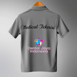 A gray polo shirt design featuring 'Medical Teknisi' printed on the back in an elegant font