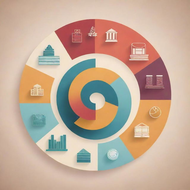 Create an image with abstract symbols representing economics, such as pie charts, bar graphs, and percentages, intertwined with symbols of academia like cap, diploma, books, and the ivy league architecture.