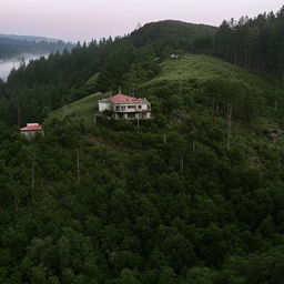 A picturesque house perched atop a lush green hill