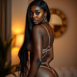 A stunning Black young woman with long, beautiful hair that flows elegantly down her back