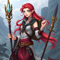 Anime style illustration of a Dungeons & Dragons mermaid draconic sorcerer depicted in her human form