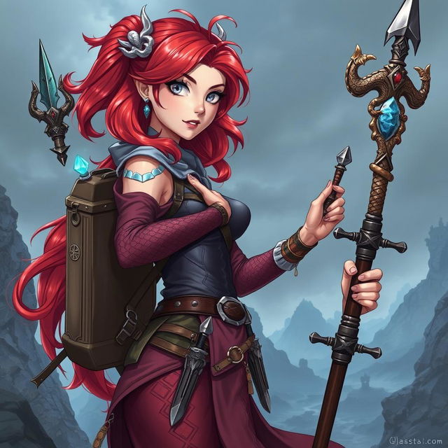 Anime style illustration of a Dungeons & Dragons mermaid draconic sorcerer depicted in her human form