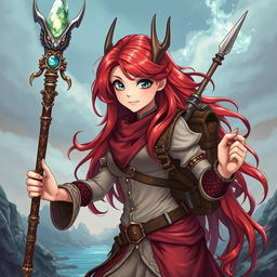 Anime style illustration of a Dungeons & Dragons mermaid draconic sorcerer depicted in her human form