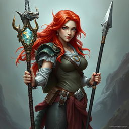 A stunning depiction of a Dungeons & Dragons mermaid draconic sorcerer in her human form, showcasing her striking red hair and mesmerizing silver eyes