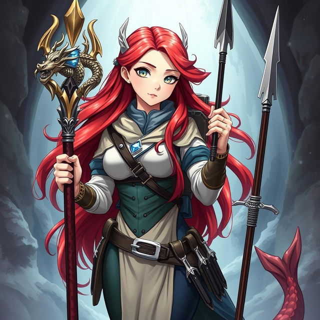 An anime-style illustration of a Dungeons & Dragons mermaid draconic sorcerer in her human form