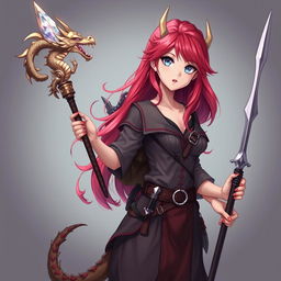 An elegant anime-style mermaid draconic sorcerer in her human form, featuring vibrant red hair and striking silver eyes