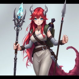 An elegant anime-style mermaid draconic sorcerer in her human form, featuring vibrant red hair and striking silver eyes