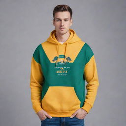 A stylish promotional hoodie design. The design includes a striking logo on the front, fashionable color combinations, and a creative slogan.