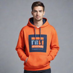 A stylish promotional hoodie design. The design includes a striking logo on the front, fashionable color combinations, and a creative slogan.