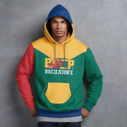 A stylish promotional hoodie design. The design includes a striking logo on the front, fashionable color combinations, and a creative slogan.