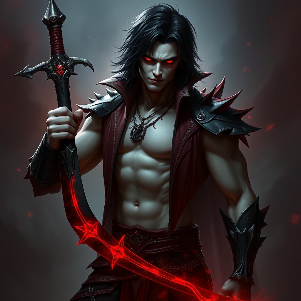 Alistar Bloodthirst, a 132-year-old vampire male from Ixalan, resembling a 27-year-old human in maturity