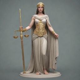 A full body design of Athena as the goddess of justice for a hoodie. She is featured in classic Greek attire holding a balanced scale in one hand and a sword in the other in support of lawful order.