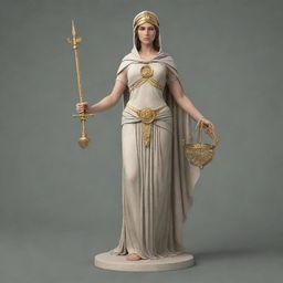 A full body design of Athena as the goddess of justice for a hoodie. She is featured in classic Greek attire holding a balanced scale in one hand and a sword in the other in support of lawful order.