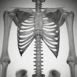 A detailed black and white X-ray image of a human skeleton, showcasing the intricacy of the bone structure.