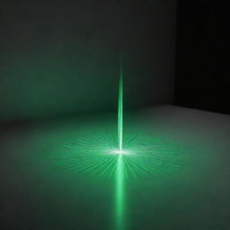 A 3D representation of a monochromatic laser light diffraction experiment. Show a single-color laser beam hitting a screen after passing through a diffraction grating.