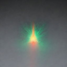 A 3D representation of a monochromatic laser light diffraction experiment. Show a single-color laser beam hitting a screen after passing through a diffraction grating.