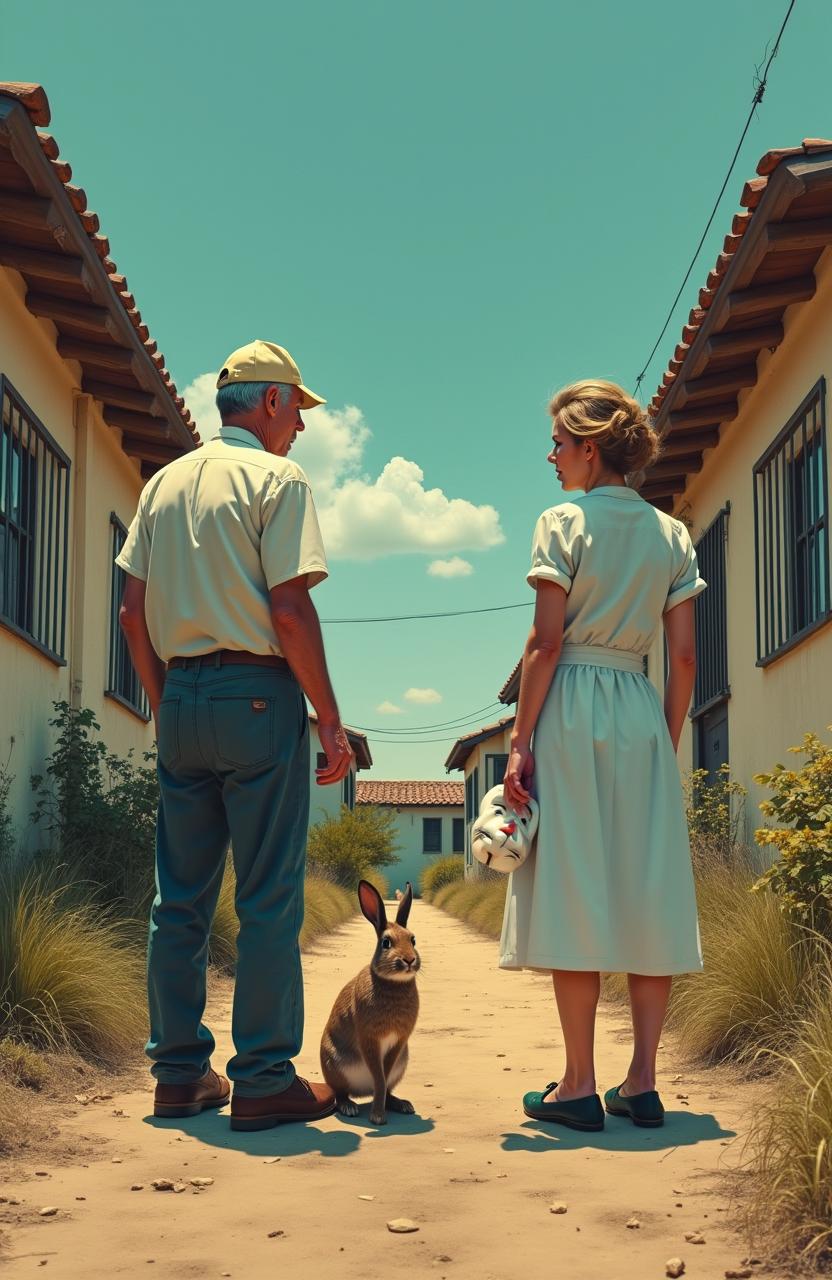 A movie poster depicting a half-abandoned, middle-class, Spanish-style residential area on a sunny day