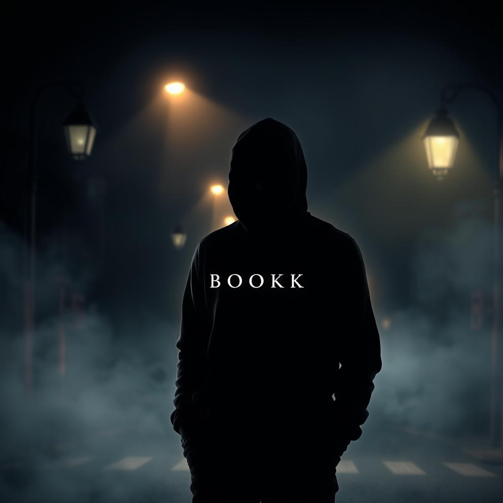 A dark, atmospheric book cover featuring the silhouette of a young man wearing a hooded sweatshirt standing on a dimly lit street