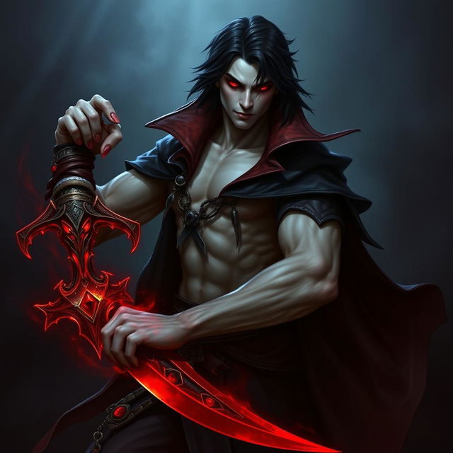 Alistar Bloodthirst, a 132-year-old male vampire from Ixalan, depicted as an adult equivalent to 27 human years