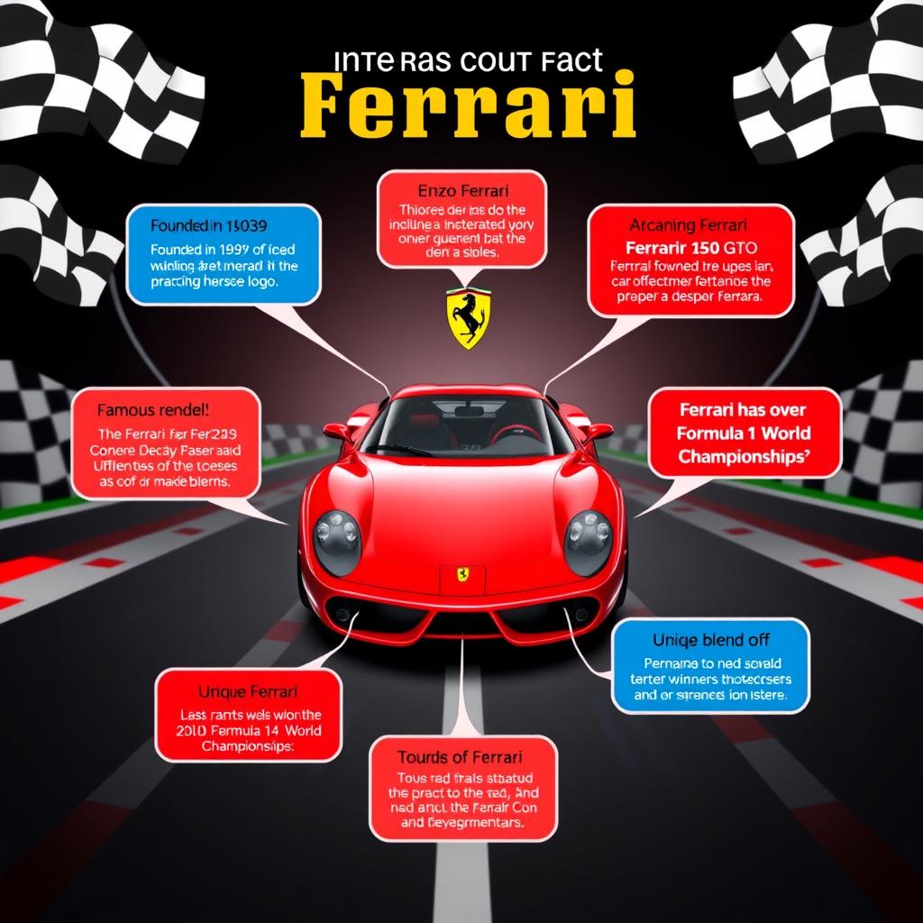 A visually captivating infographic showcasing interesting facts about Ferrari