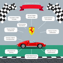 A visually captivating infographic showcasing interesting facts about Ferrari