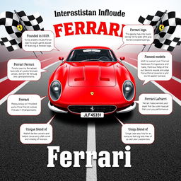 A visually captivating infographic showcasing interesting facts about Ferrari