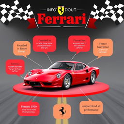 A visually captivating infographic showcasing interesting facts about Ferrari