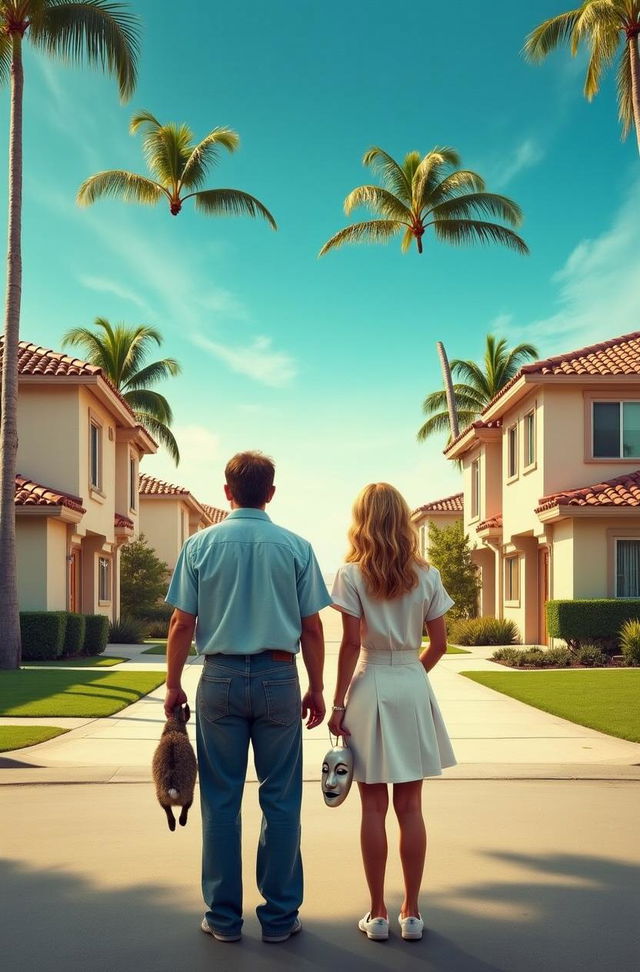 A vibrant movie poster depicting a sunny Spanish-style, middle-class residential area