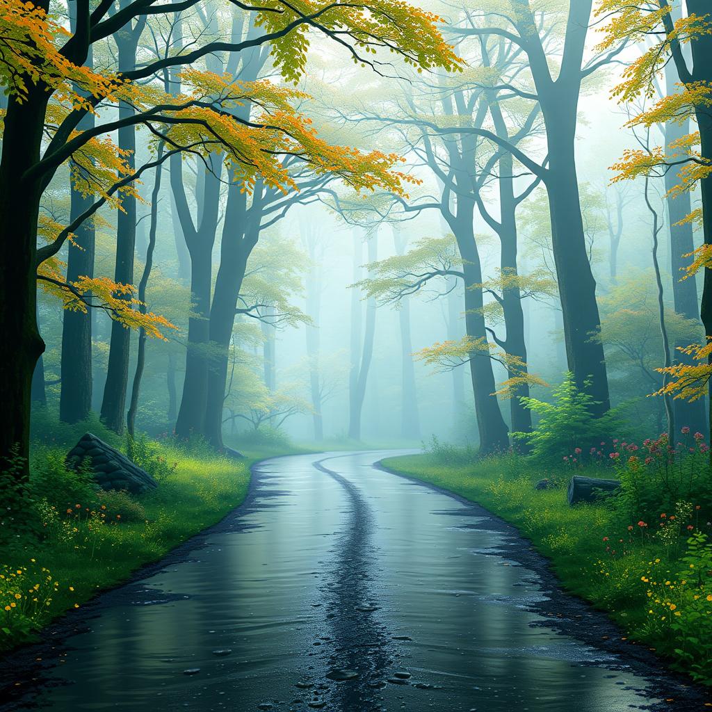 A beautiful nature landscape depicting a tranquil forest scene