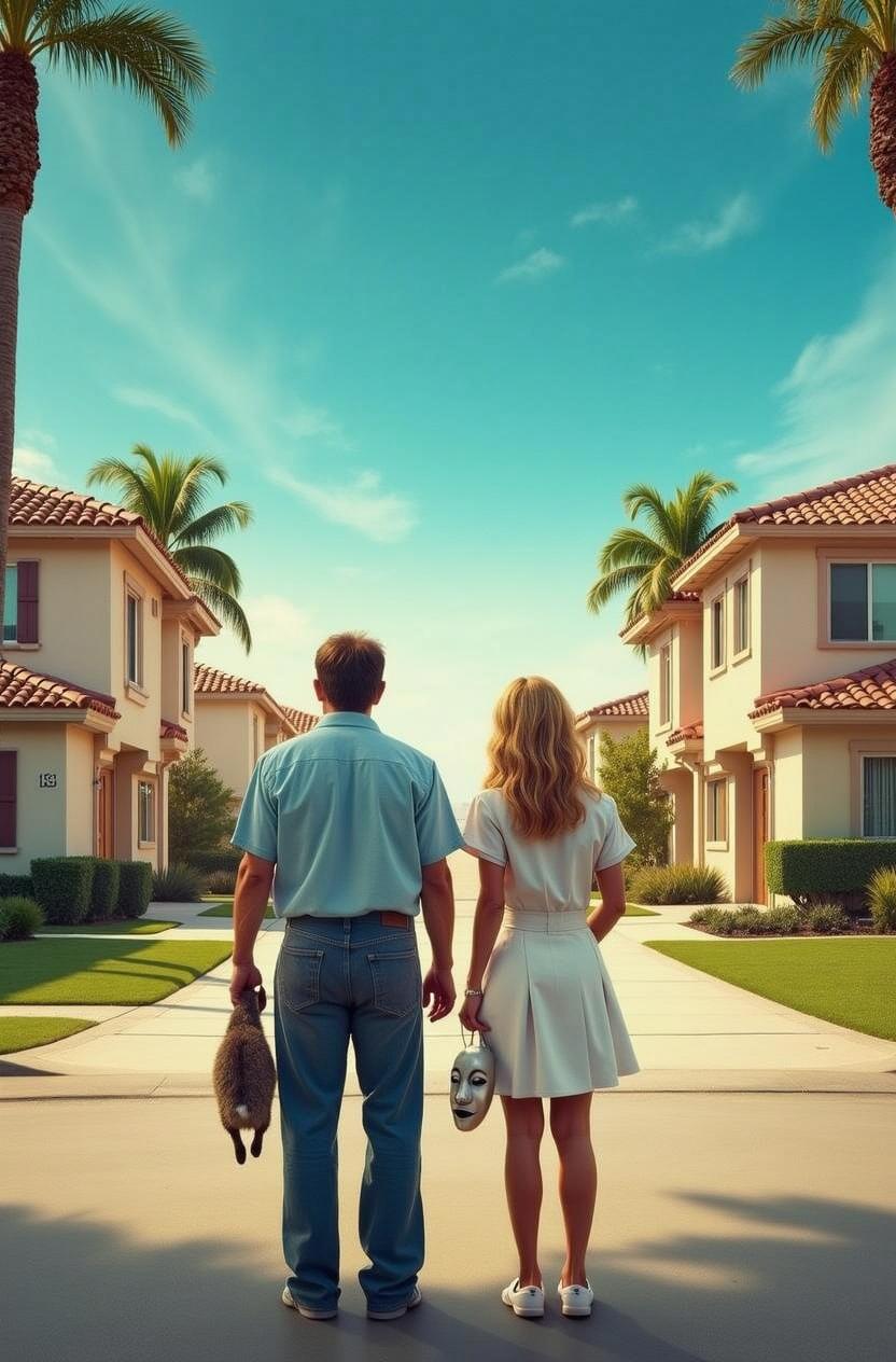 A movie poster depicting a sunny Spanish-style, middle-class residential area