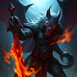 Alistar Bloodthirst, a 132-year-old male vampire from Ixalan, depicted in a hybrid form of vampire and werewolf