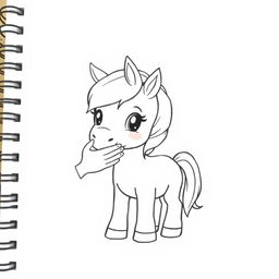 A charming black and white drawing of a cute pony receiving affection, surrounded by a simple and clean white background