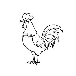 A delightful black and white drawing of a rooster crowing to wake up the farm, set against a bright white background