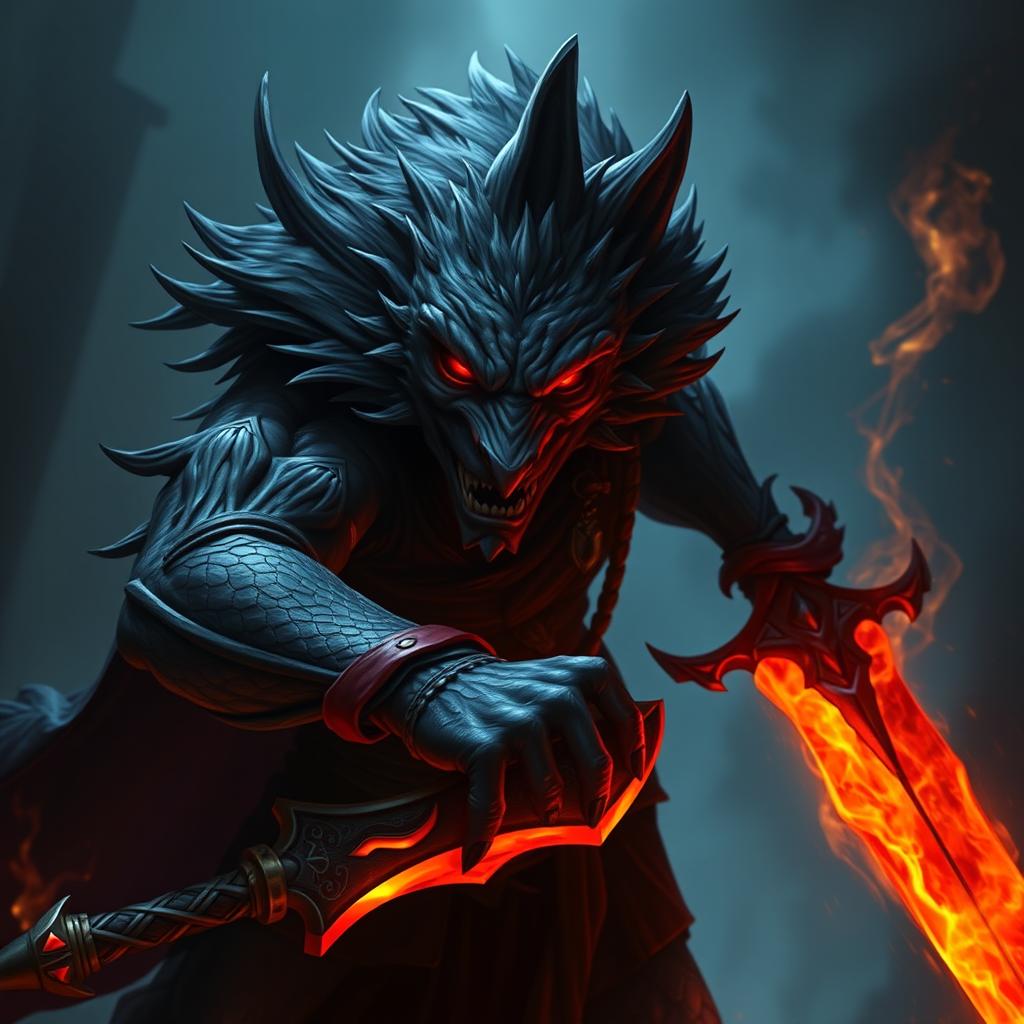 Alistar Bloodthirst, a 132-year-old vampire from Ixalan, portrayed in a hybrid form of vampire and werewolf