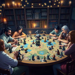 A vibrant and colorful scene depicting an epic tabletop gaming session