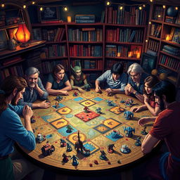 A vibrant and colorful scene depicting an epic tabletop gaming session