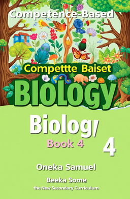 A detailed cover design for a biology textbook titled 'Competence Based Biology Book 4' tailored for the New Lower Secondary Curriculum