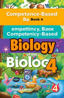 A detailed cover design for a biology textbook titled 'Competence Based Biology Book 4' tailored for the New Lower Secondary Curriculum