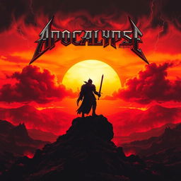 An evocative album cover featuring a fiery sunset that casts a deep orange and red glow over a desolate landscape, symbolizing impending doom