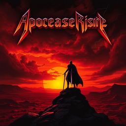 An evocative album cover featuring a fiery sunset that casts a deep orange and red glow over a desolate landscape, symbolizing impending doom