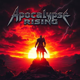 An evocative album cover featuring a fiery sunset that casts a deep orange and red glow over a desolate landscape, symbolizing impending doom