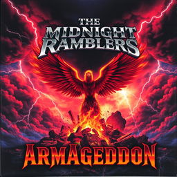 An electrifying album cover featuring a dark, stormy sky filled with swirling clouds, dramatically illuminated by flashes of lightning, creating a sense of chaos and impending doom