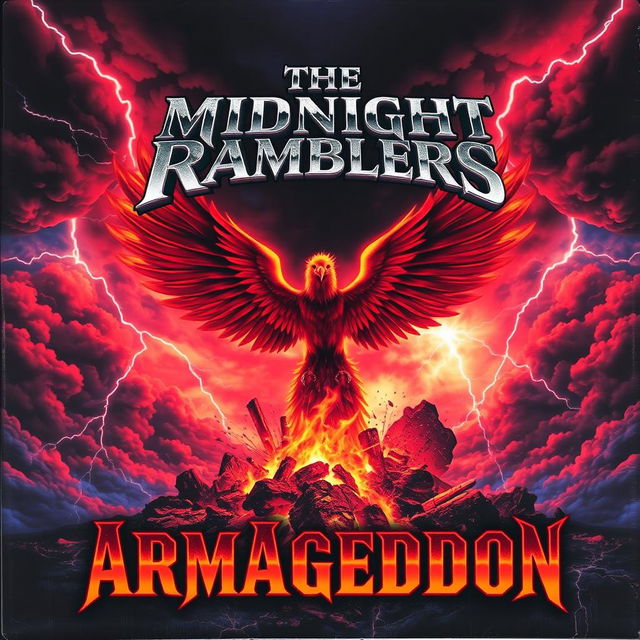 An electrifying album cover featuring a dark, stormy sky filled with swirling clouds, dramatically illuminated by flashes of lightning, creating a sense of chaos and impending doom