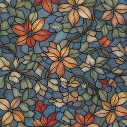 An elongated, delicate stained glass design bursting with color. It is richly detailed with swirling ivy motifs.