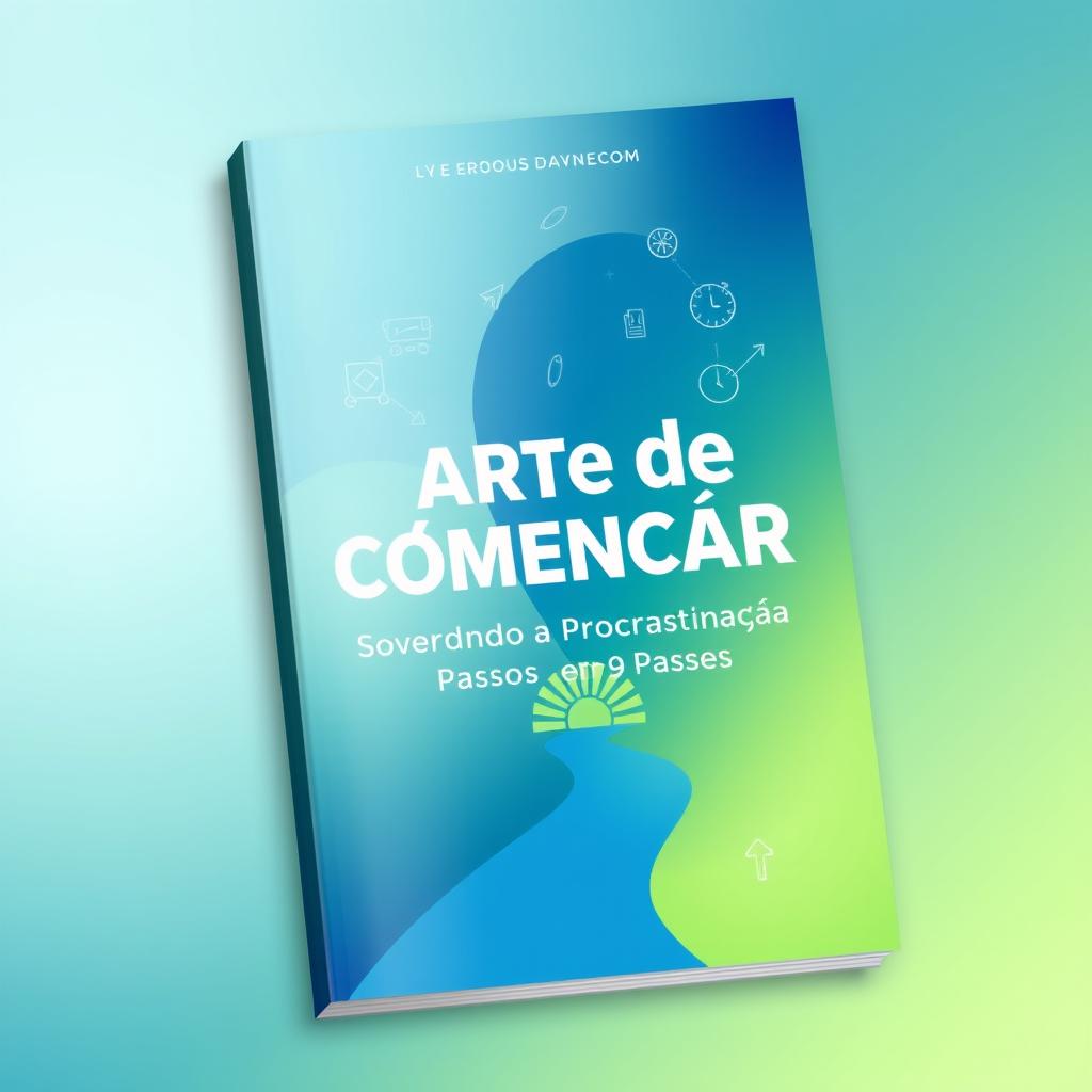 A book cover design for an E-book titled 'A Arte de Começar: Superando a Procrastinação em 9 Passos'