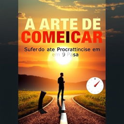 A captivating eBook cover titled 'A Arte de Começar: Superando a Procrastinação em 9 Passos'