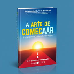 A book cover design for an eBook titled 'A Arte de Começar: Superando a Procrastinação em 9 Passos'