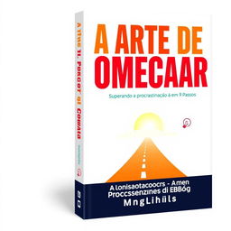 A book cover design for an eBook titled 'A Arte de Começar: Superando a Procrastinação em 9 Passos'