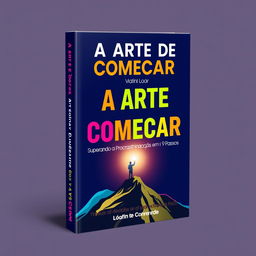 An engaging and modern e-book cover design featuring the title 'A Arte de Começar: Superando a Procrastinação em 9 Passos' prominently displayed